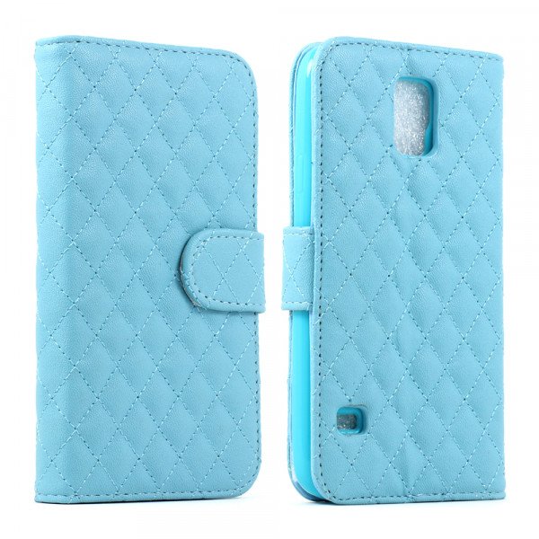 Wholesale Samsung Galaxy S5 Quilted Flip Leather Wallet Case w Stand (Blue)